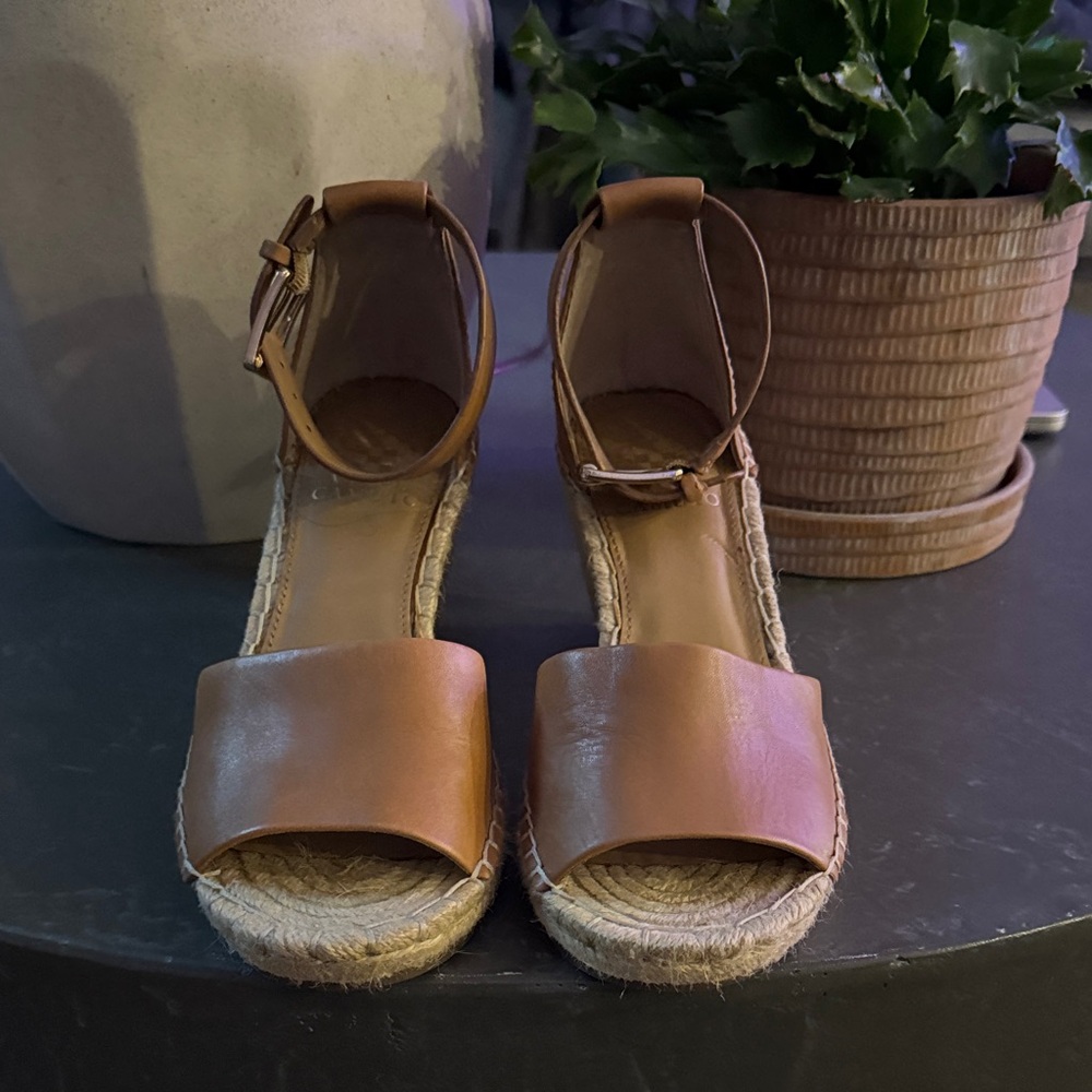 Vince Brown Leather Espadrille Sandals